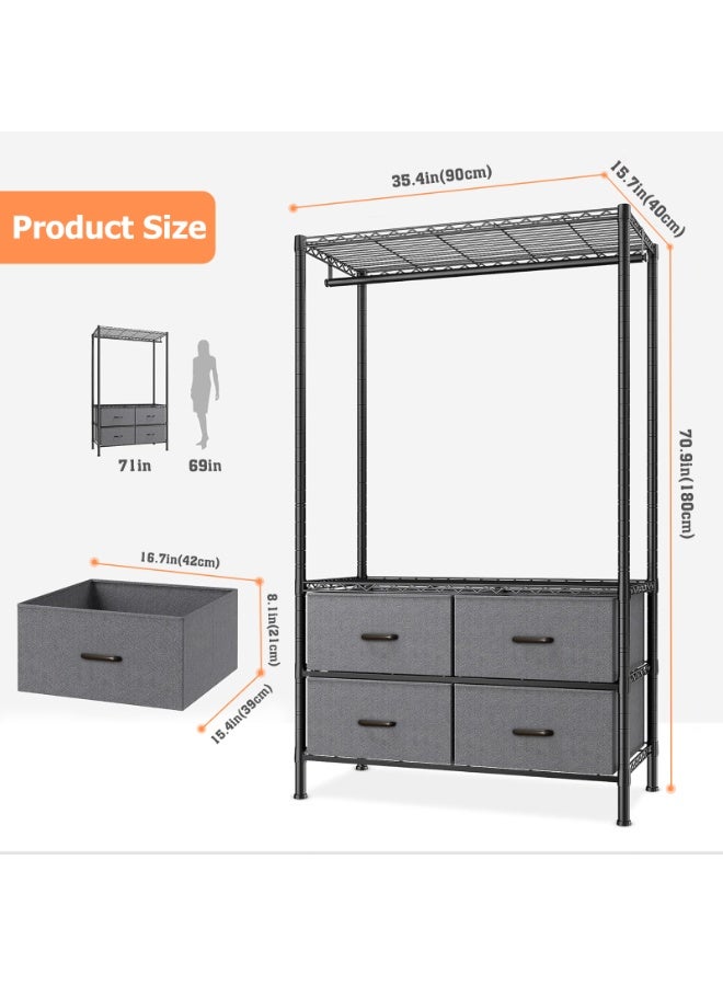 Forthcan Metal Clothing Rack with 4 Drawers and Side Hooks, Portable Closet Storage Organizer, Large-Capacity Wire Shelving for Hanging Clothes and Storing Items in Bedrooms, Apartments, and Offices - Image 2